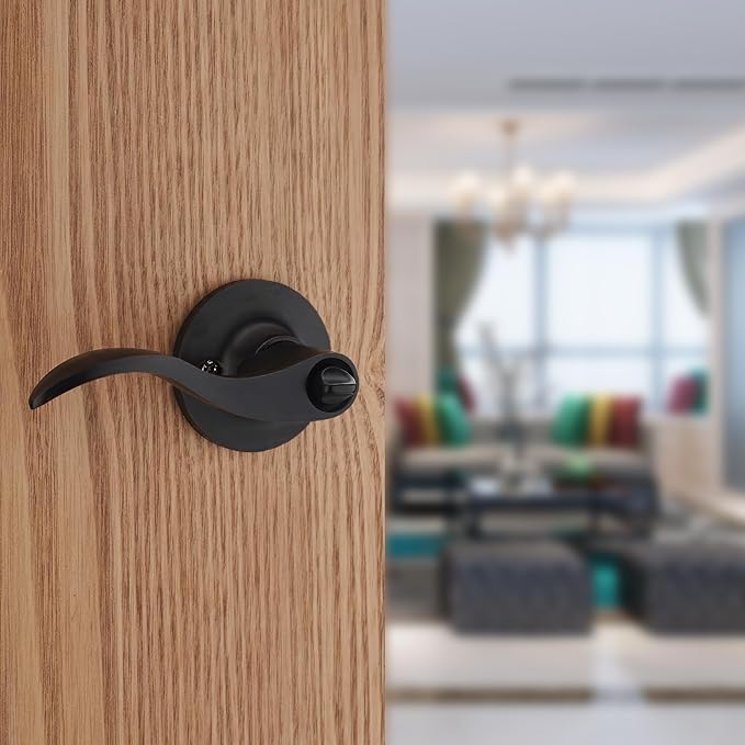 1 Pack of HENYIN Wave Lever Keyed Entry Door Lock/Door Knob Hardware Handle and Closet Lockset, Black Color, with Key,Right Hand(805ORB-R)