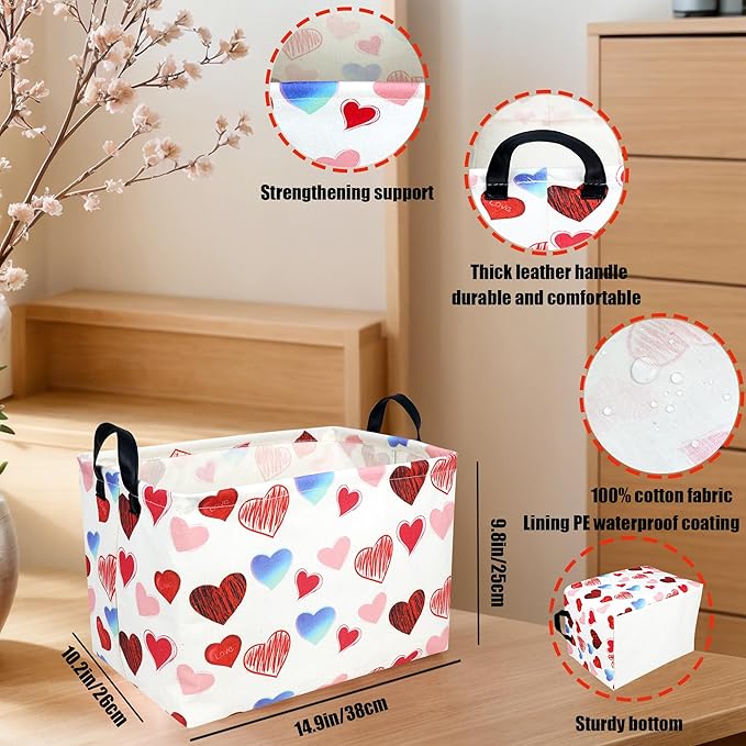 ASKETAM Valentine's Day Basket Gift for Empty Cute Heart Large Storage Bin for Kid and Baby Room Décor (Beauty Love)