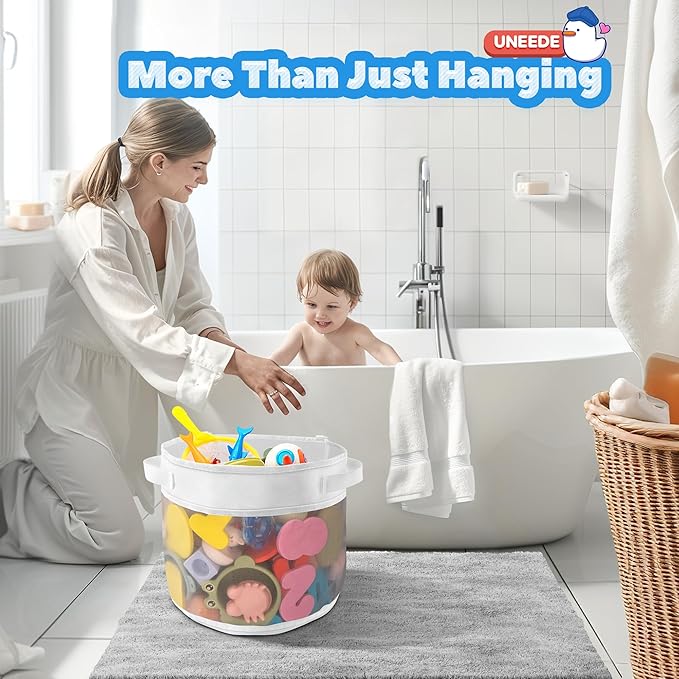 UNEEDE Bath Toy Organizer,1.55 Gallons Bathtub Toy Storage Organizer,Quick Access Bath Toy Holder For Bathtub,Baby Organizer And Storage,Quick Dry Baby Storage For Tub,Mesh Shower Caddy(Gray)