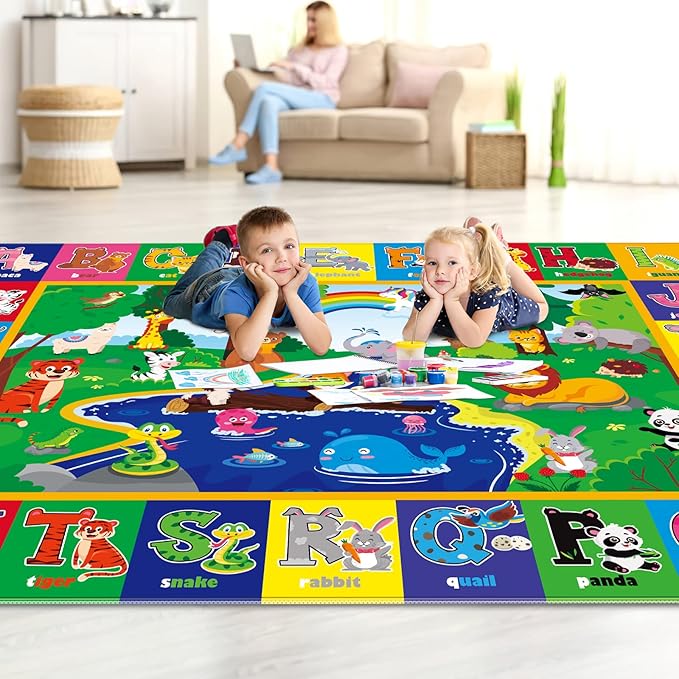 Soft Non-Toxic Baby Play Mat with ABC Alphabet - Foldable Crawling Mat for Infants & Toddlers, Extra Thick Floor Mat for Nursery, Playroom, Daycare | Non-Slip, Machine Washable (78.7X59 INCH)