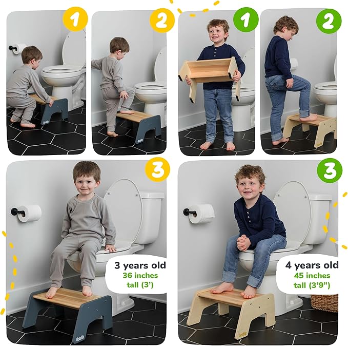 OCODILE 1-Step Wooden Step Stool for Toddlers | Kids Step Stool for Bathroom Sink, Kitchen, and Potty Training | Non-Slip Stool for Toilet Independence | Wooden Step for Children Ages 2+ Blue