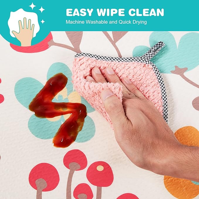 Welspo Splat Mat for Under High Chair, Washable Large Baby Splash Mat, Anti-Slip Silicone Spot Waterproof Floor Mat, Food Catcher Art Craft Leak Proof Mat(White Flower, 51inch X 51inch)