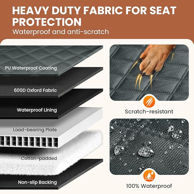 A-Pce 600D Heavy Duty Dog Car Seat Cover for Back Seat,2025 Upgraded Hard Honeycomb Bottom Back Seat Extender for Dogs- Holds 600lbs,Waterproof Scratch Proof Nonslip Dog Hammock for SUV,Grey