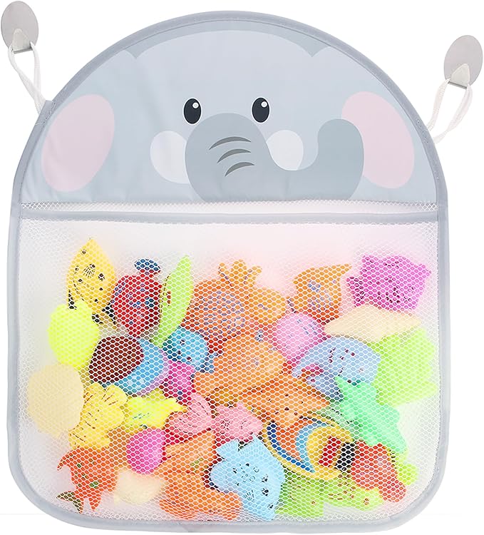 Youngever Bath Toy Net, Bath Toy Organizer, Bath Toy Storage (Grey Elephant)