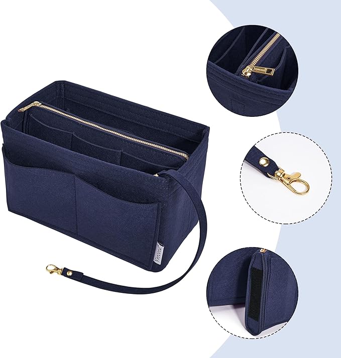 Vercord Felt Organizer Insert for Purse Handbag Tote Bag in Bag Inside Shaper Divider Neo Dark blue Small