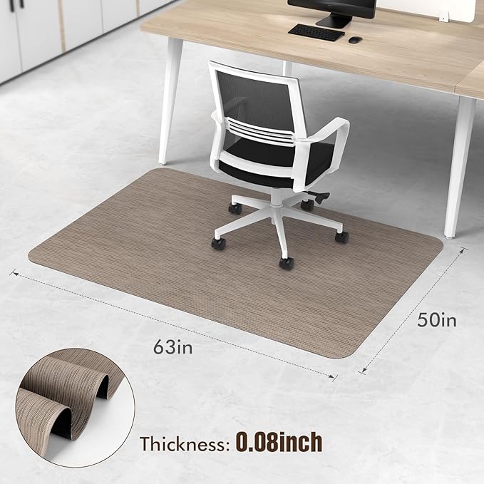 Blvornl Office Chair Mat for Hardwood Floor, 50" x 63" Desk Chair Mat for Hard Wood and Tile Floor, Large Anti-Slip Hard Floor Protector Rolling Chair Mat, PVC Mat Desk Rug for Office Home, Dark Brown