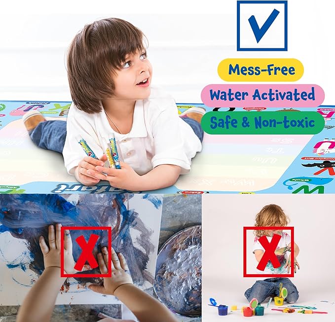 ANIMOLDS Water Doodle Mat 40″ × 32″ – Aqua Magic Drawing Board for Toddlers & Kids | Alphabet Safari Theme Educational Art Play Mat | Reusable, Mess-Free Water Painting Toy