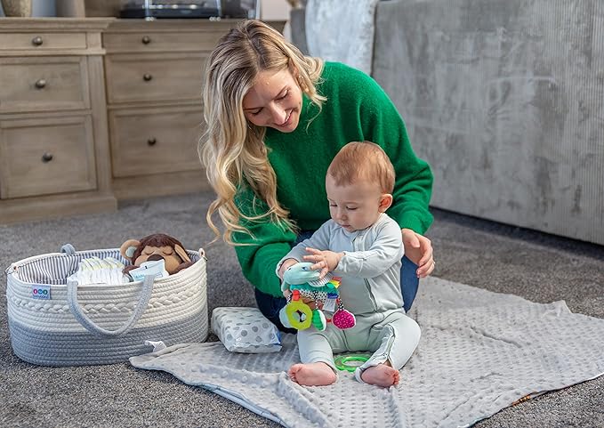Babybund Extra Large Baby Diaper Caddy Organizer - Portable Rope Nursery Basket for Changing Table Storage - Baby Essentials Organizer for Diapers, Wipes, and More