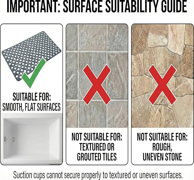 Nonslip Bathtub Mat Extra Soft TPE Bath Mat for Kids, Machine Washable Bathroom Shower Mat (Gray/ 35L x 16W Inch)