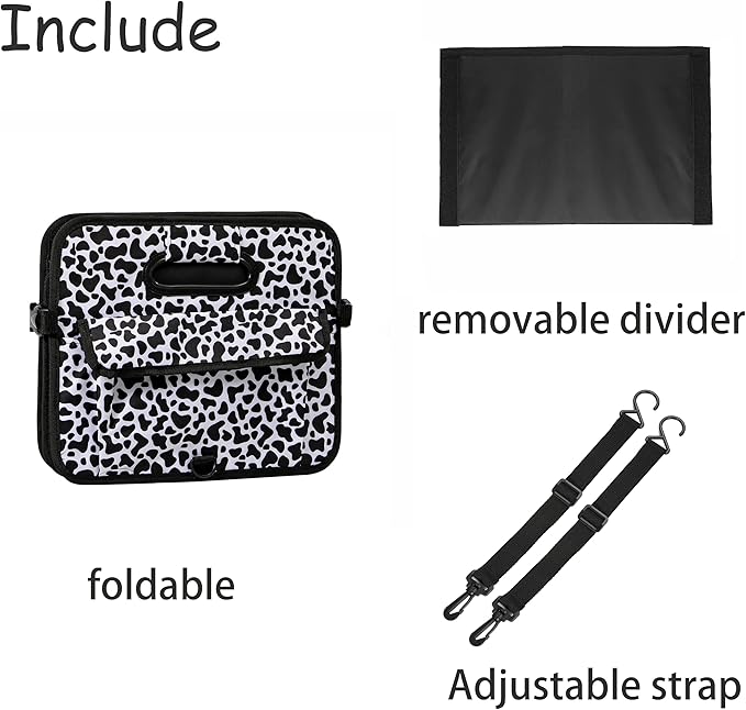 Car Trunk Organizer Car Storage Organizer Collapsible Multi Compartment Car Organizer Adjustable Straps Car Organizer for SUV(Cow)