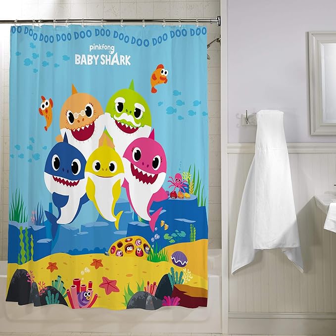 Franco Kids Bathroom Decorative Fabric Shower Curtain, 72 in x 72 in, Baby Shark