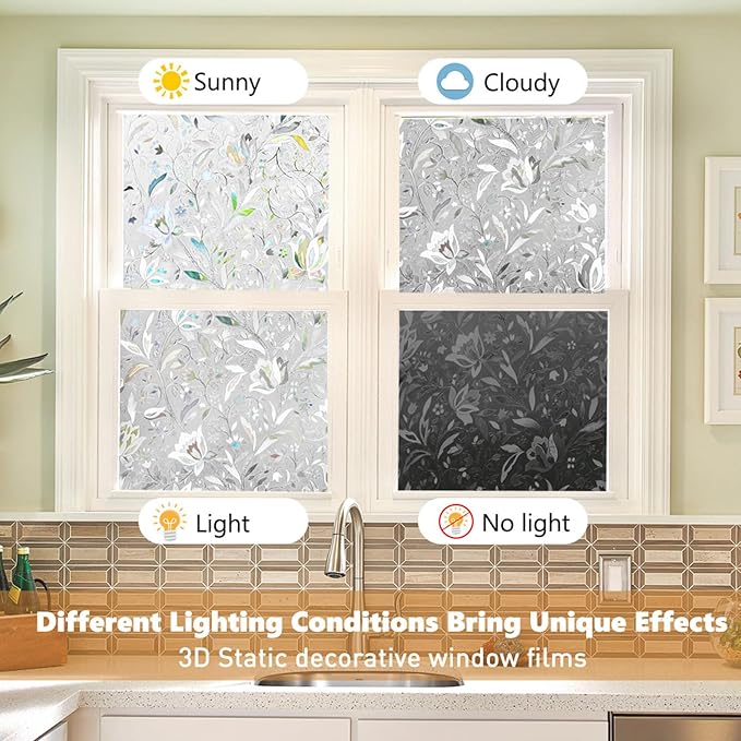 Kromapolis Window Film, Window Privacy Film, Window Vinyl Glass Covering, Stained Glass Decorative Film, Window Film Privacy Frosted Static Clings, Non-Adhesive, No-Glue (17.5 x 157.4 inch)