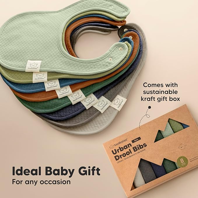 KeaBabies 8-Pack Organic Baby Bibs for Girls, Boys - Quilted Cotton Cloth Baby Drool Bibs for Drooling and Teething Toddler, Newborn, Infant, Soft & Super Absorbent (Hunter)