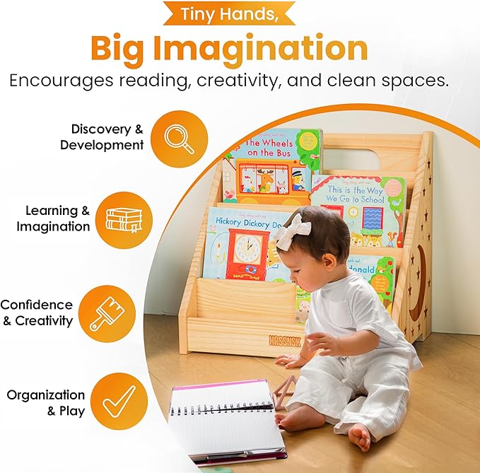Hrssnsk Montessori Baby Bookshelf, Front-Facing Wooden Kids & Toddler Bookshelf, Nursery Book Organizer for Playroom