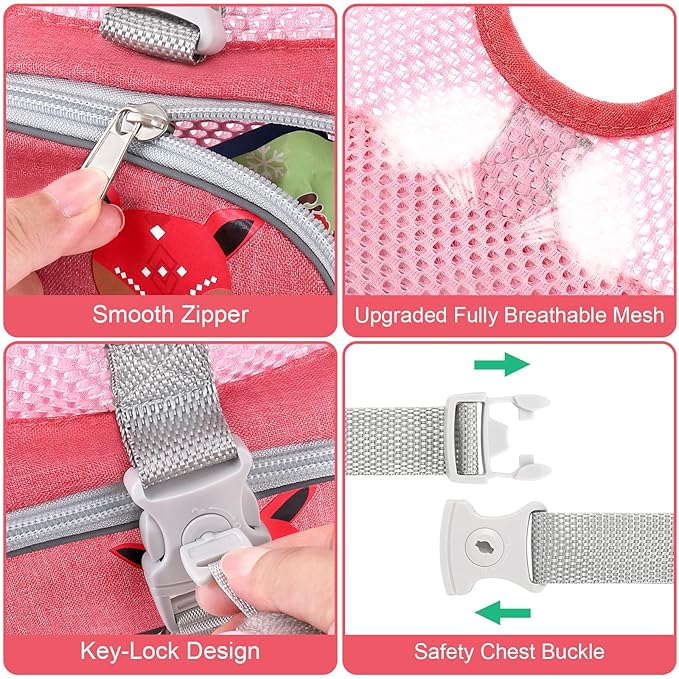 Accmor Toddler Harness Leash + Anti Lost Wrist Link, Adorable Deer Kids Harness with Leash, Collapsible Child Walking Belt Pocket Breathable Wristband Tether Protector for Baby Girls to Outdoor Travel