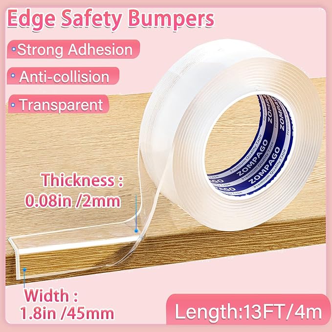 Clear Soft Corner Protectors for Furniture Strip,1.8in (W) x 13FT(L),Sharp Edge & Table Bumper,Window Edge,Wall Protector, Soft Corner Guards Safe for Proof,Table Corner Protectors in Family