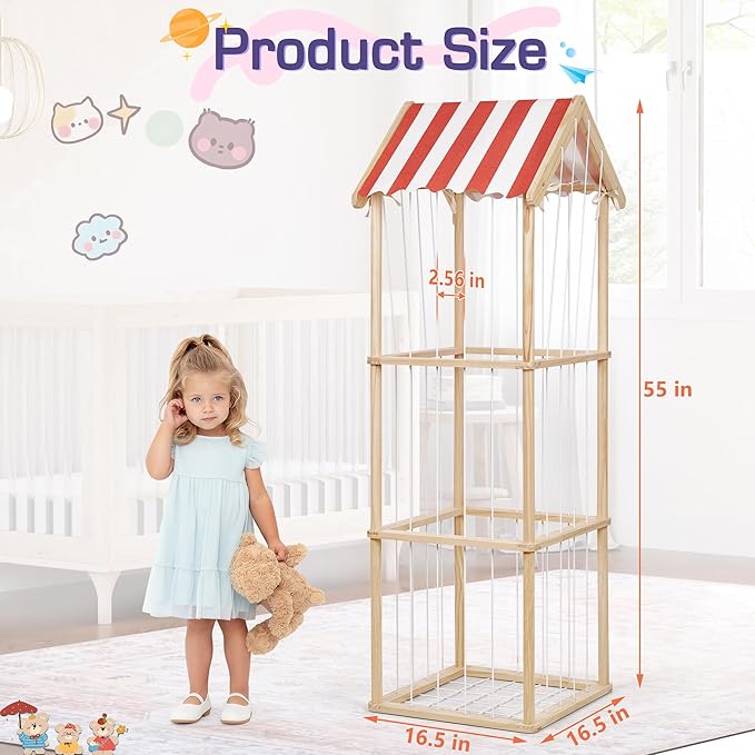 Edudif Stuffed Animal Storage, Space Saving Vertical Stuffed Animal Holder Wood, Easy Assembly Cottage-Style Plush Toys Organizer for Kids Bedroom & Playroom (Wood, Large)