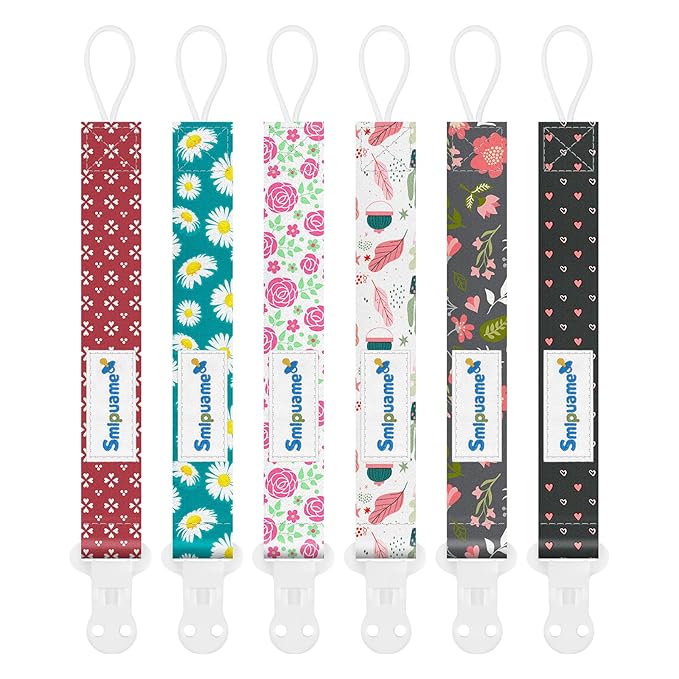 Smlpuame Pacifier Clip Girl,6 Pack Stylish Binky Clips Strap for Baby Girls,Paci Holder with Clip Lightweight Universal Fits Most Pacifiers Teether Toy Teething Ring Soothie,Baby Gifts(Flower)