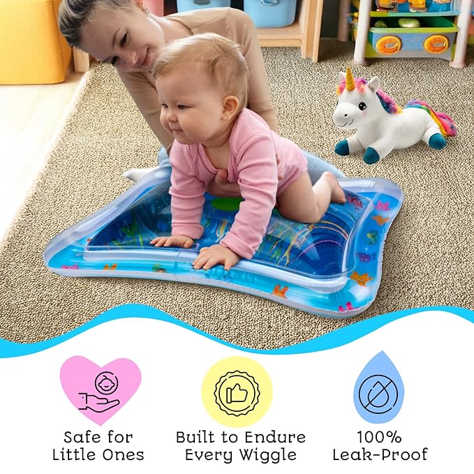 AVEC MAMAN Tummy Time Water Mat – Inflatable Water Play Pad for Babies - Sensory Tummy Time Mat for Floor Play - 100% BPA-Free & Leakproof - Baby, Infants 3-12 Months