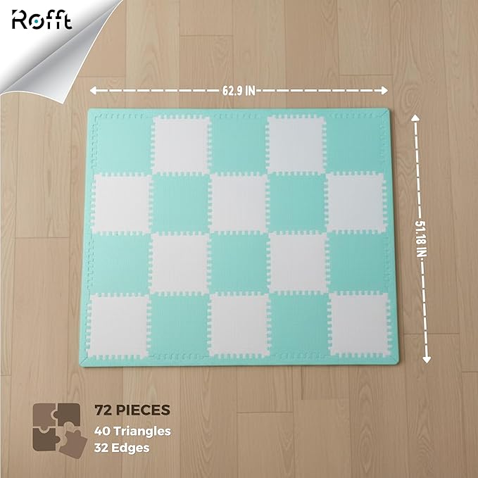 Little fun times Play Mat for Baby Large 72 Pieces, Assembled Total 64 x 64 inch 28,4 SqFt, Interlocking Floor Puzzle, EVA Tiles Playmat for Toddler and Kids, Two Colors Design with Edges.