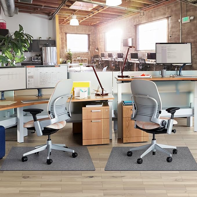 2 Pack Office Chair Mat for Hardwood Floor, 55"x35" Desk Chair Rug, Large Anti-Slip Floor Protector for Home Office Light Grey (Roll Packaging)