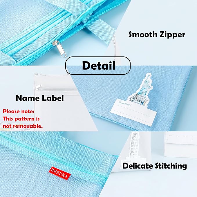 BRZUKA Mesh Zipper Pouch 11x13.7 in, A4 Double Pocket Waterproof File Bag with Handle, Document Storage for School/Travel/Office/Cross Stitch/Puzzle (Blue)