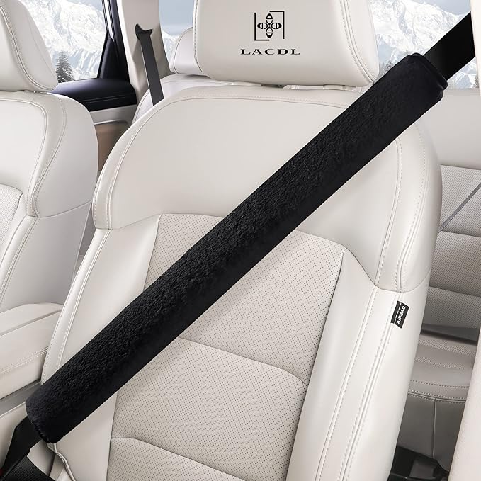 LACDL Extra Long Seatbelt Cover Super Soft Furry for Adults Kids Women & Men, Thick Plush Full Car Seat Belt Strap Cushion, Fluffy Shoulder Pad Protector, Auto Interior Accessories, 1pc, Black, 25.5in