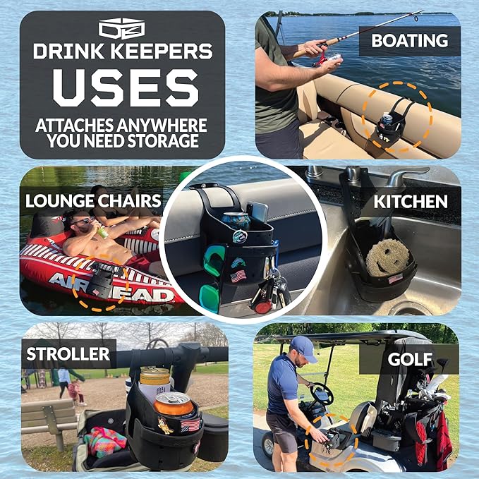 Drink Keeper Universal Drink Cup Holder for Walker | Extra Large Stroller Cup Holder with Phone Side Pockets | Perfect for Beach or Lounge Chair | Hold Accessories for Boat, Kitchen, Office, or Car