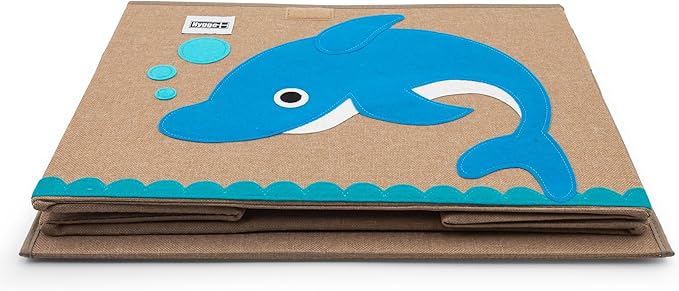 HYGGE + Animial Toy Storage Bin with Lid 20.8" x 13" x 13" Durable fabric & lightweight design. Great for storing toys, books, linens, games, clothing, baby products & more! (Dolphin)