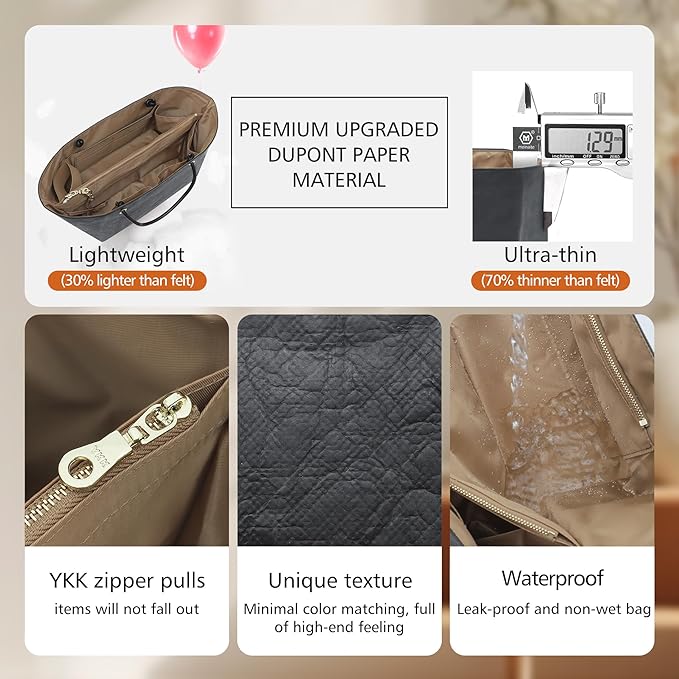 Doxo NEW Purse Organizer Insert for Longchamp LePliage Large,Fixed Handle, Bag Shaper with Key Leash& 16 Compartments, Upgraded Elastic Cup Holder(Black&Brown, L)