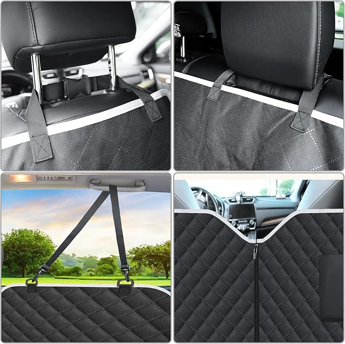 Meolsaek Car Seat Cover for Dogs, Non-Slip Rear Waterproof Car Bench Seat Cover for Back Seat, Dog Car Seat Cover for Trucks SUVs Most Cars (Black-Zipper)