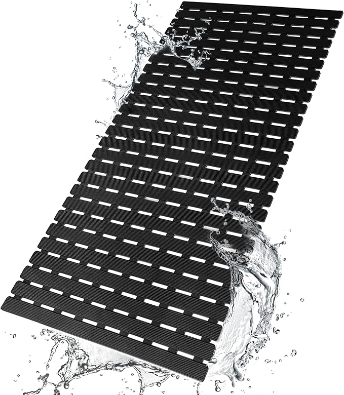 BEMISO Shower Mat Non Slip Bathtub Mat with Suction Cups and Drain Holes 37.4 x15.7 Inch Bath Mat for Tub & Shower.Easy Dry,Easy to Cut,Eco-Friendly