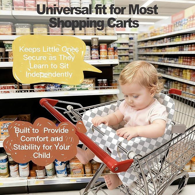 Shopping Cart Cover for Baby &High Chair Cover, Padded with Detachable Strap & Thigh Pad, Machine Washable, Padded Toddler Shopping Cart Cover Grocery Cart Cover(Checkered)