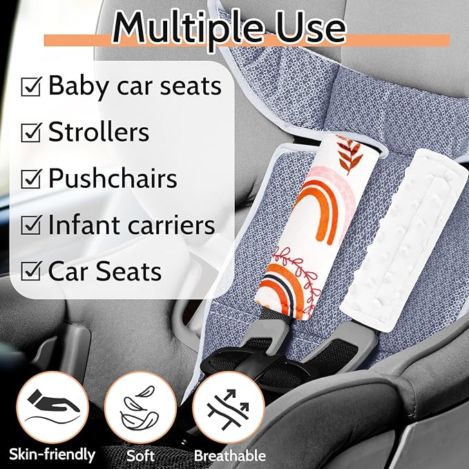 Pea Pod Baby Car Seat Strap Cover 2 Pack Rainbow Car Seat Straps Shoulder Pads, Seat Belt Cushions Pads for Infant Car Seats, Stroller, Pushchair