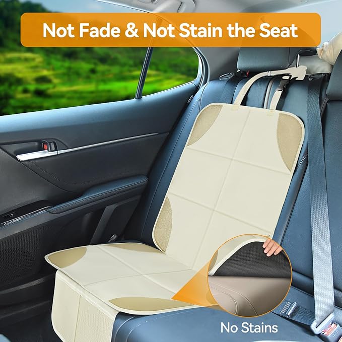 Musclez Baby Car Seat Protectors for Child Car Seat, Baby Car Seat Cover Waterproof 600D Fabric Padding Non-Slip Backing 2 Mesh Pockets, Carseat Protector for Travel Vehicles Baby Pets (White-2pcs)