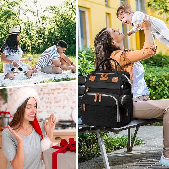 JKJRJJ Diaper Bag Backpack with Changing Station, Large Diaper Bag For Boys And Girls, Multifunctional Waterproof Travel Diaper Backpack, Baby Bag with USB Charging Port for Moms Dads,black