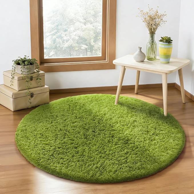 Ophanie Area Rugs for Bedroom Living Room,Color 7- Green,Size 4',Shape Round