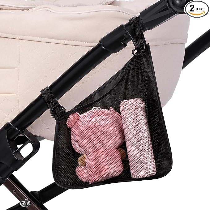 Stroller Side Bag - Bike/Stroller Organizer, Hook & Loop Easy Attach - Mesh Design, Non-Slip Straps, mom Cozy Stroller Organizer, Stroller Accessories, Black (BLACK 1PCS)