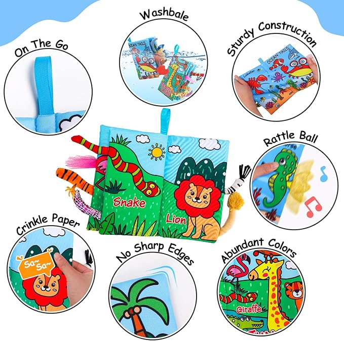 2PCS Baby Books 0-6 Months Infant Toys 0-3 3-6 6-12 Months Baby Tummy Time Sensory Toys 3 4 6 Month Newborn Essentials Must Haves Crinkle Touch Feel Busy Book for Babies Boys Girls Easter Shower Gifts