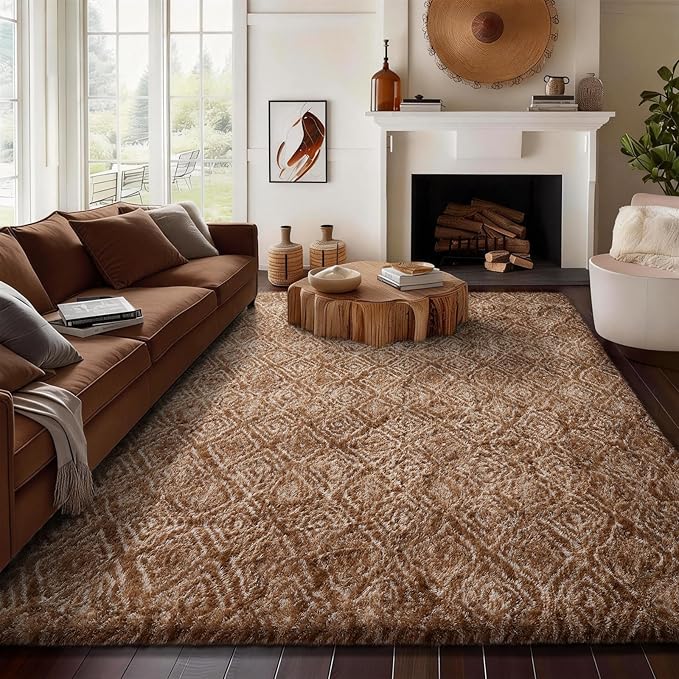 Ophanie Area Rugs for Bedroom Living Room,Color Brown and White,Size 8' x 10',Shape Rectangular