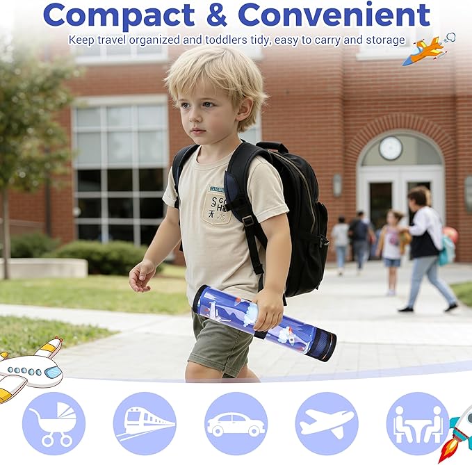 COOLBEBE Airplane Tray Table Cover, Foldable Travel Tray Cover for Toddlers 1-3, Universal Fit for Airplane, Car Seat, High Chair, Machine Washable, Portable, Blue Plane
