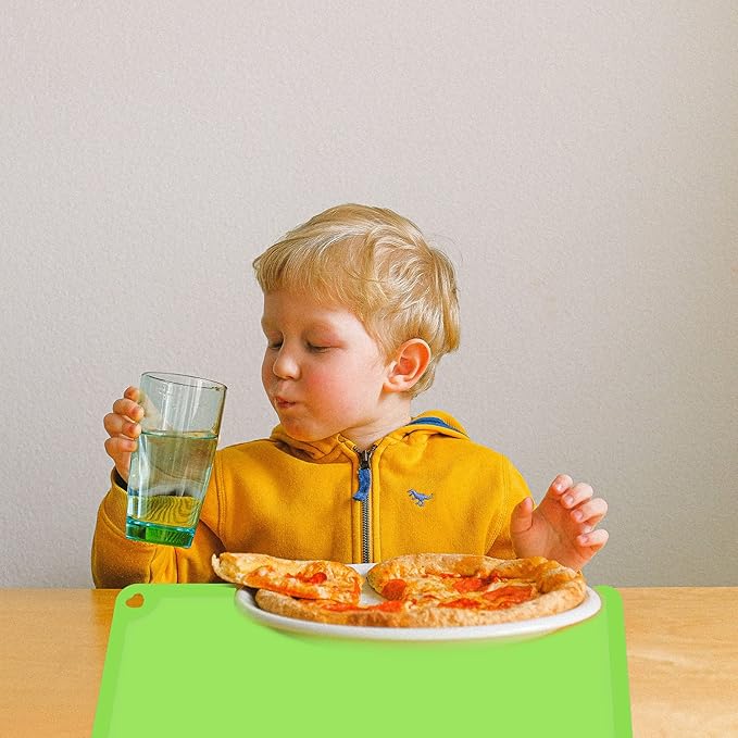Silicone Kids Placemat, Non Slip Toddler Placemats for Dining Table, Reusable Children’s Dining Food Mat, 2Pack,Blue&Green