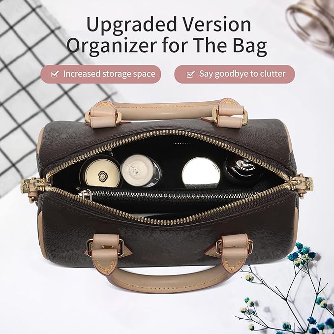 LV Speedy 20 LV Alma BB Felt Organizer Insert, Purse Organizer Insert for Handbags with Zipper Pocket and Bag in Bag (Beige, Small)