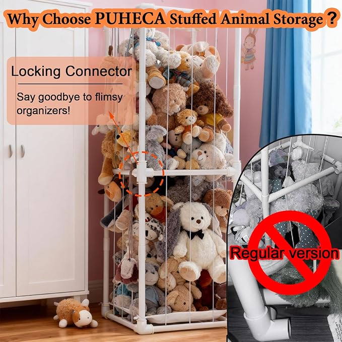 puheca Large Stuffed Animal Storage Organizer, Creative PVC Stuffed Animals Storage Zoo Cage, Vertical Space Saving Large Capacity Plush Toy Zoo Holder for Kidroom Playroom-White