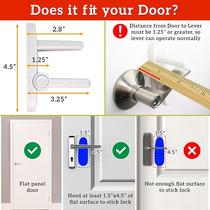 Door Lever Lock (3 Pack) Prevents Toddlers from Opening Doors. 3.25" L * 1.5" W * 4.5" H Easy One Hand Operation for Adults. Durable ABS with 3M Adhesive Backing. Simple Install (Black)