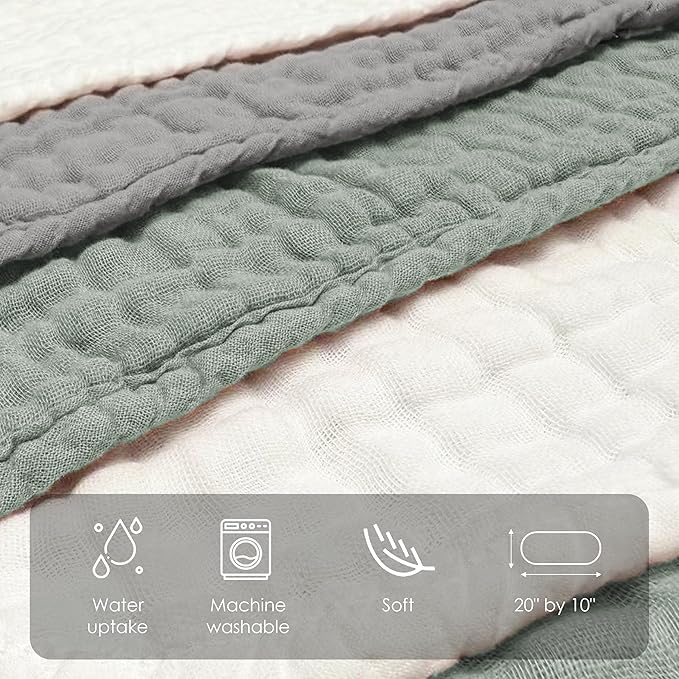 Sunny zzzZZ Muslin Burp Cloths for Baby 100% Cotton Burping Cloths for Unisex, Boy, Girl - Large 20'' by 10'' Newborn Essentials Ultra Soft Absorbent Milk Spit Up Rags - 12 Pack - White+Green+Grey