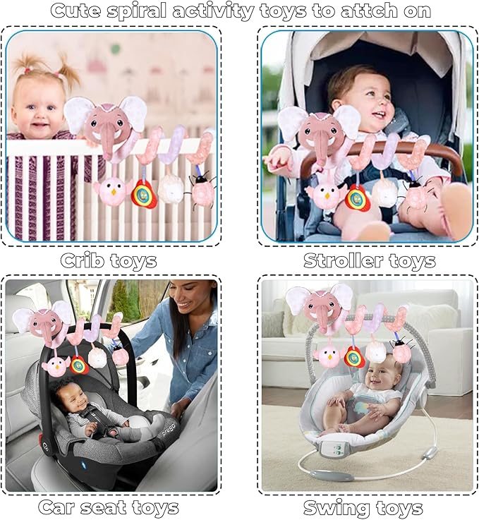 Musical Owl Rattle Sheep Pink Elephant Car Seat Toys for Babies 0-6 Months, Hanging Stroller Toys for Baby Girls 3-6 Month, Newborn Girl Infants Baby Birthday Gift Toy 0-12 Months