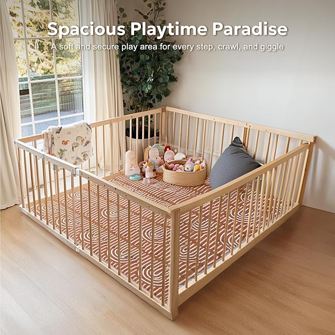 Mallify Soft Thicker Baby Mat for Floor 50"x50", Non-Slip Baby Play Mat, Easy to Clean 50x50 Playpen Mat, Portable Playmat, Crawling Mat for Infants, Babies, Toddlers, Activity Mat, Rainbow, Brown