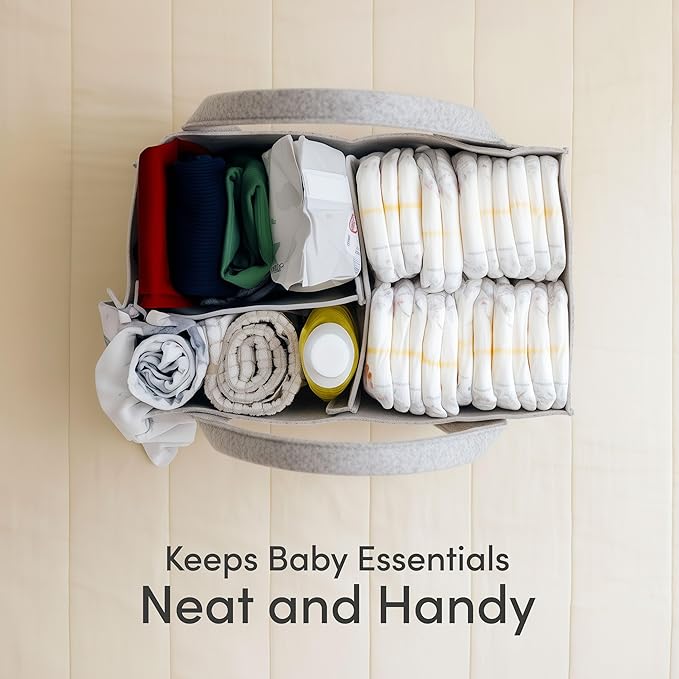 PUTSKA Nursery Storage Basket - Baby Diaper Caddy Organizer for Diaper Station, Newborn Essentials, Baby Shower Gifts and Registry Must-Haves for Boy or Girl