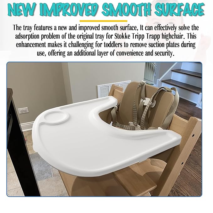 High Chair Tray Cover Compatible with Stokke Tripp Trapp Chair with Cup Holder - Smooth Surface and Strong Suction - Made with Food-Safe Plastic (BPA BPS BPF Lead Phthalate Free) - White